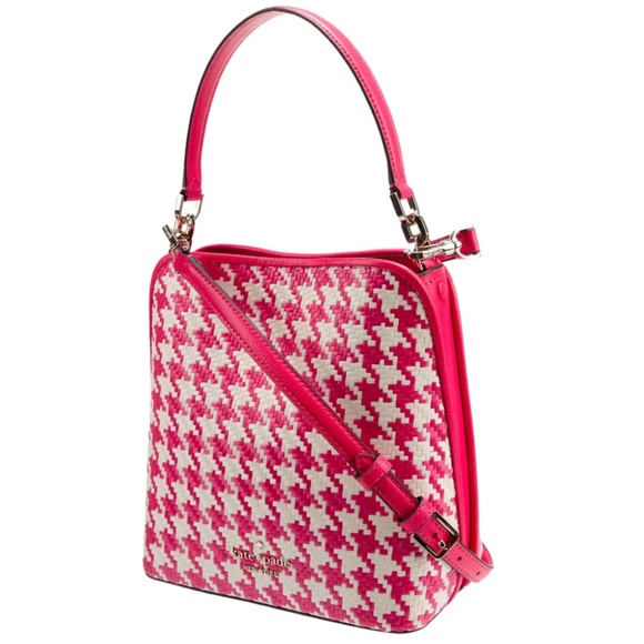 KATE SPADE ♠️ New York "Darcy"🩷PINK🩷WOVEN HOUNDSTOOTH SMALL BUCKET BAG🌟LIKE NEW🌟 - Picture 16 of 17